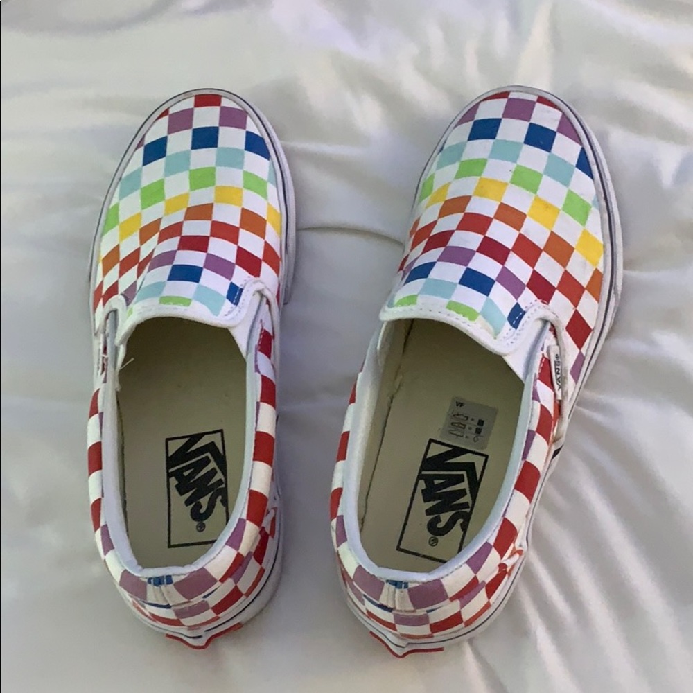 Rainbow checkered vans with box